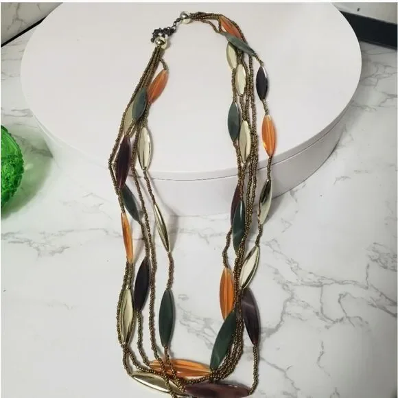 LUCITE RESIN & SEED BEAD Multi-Strand Retro Necklace - Picture 6 of 8
